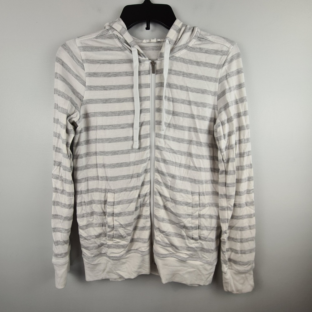 Workshop Republic Clothing Womens XS Gray White Striped Full Zip Hoodie‎ Modal
